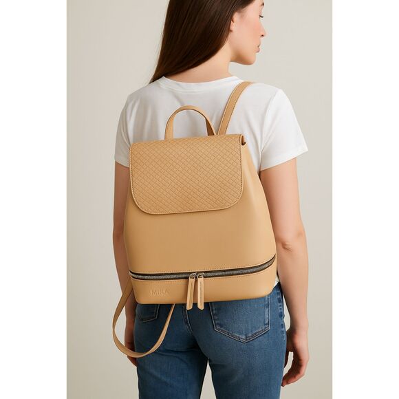 MIKA Beige Vegan Leather Backpack Purse 3-Way Convertible Sling Shoulder Bag EUC - Picture 1 of 9